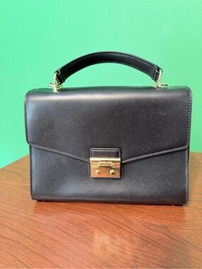 Michael Kors Black Leather Satchel Crossbody Bag Gold Hardware + Dust Bag